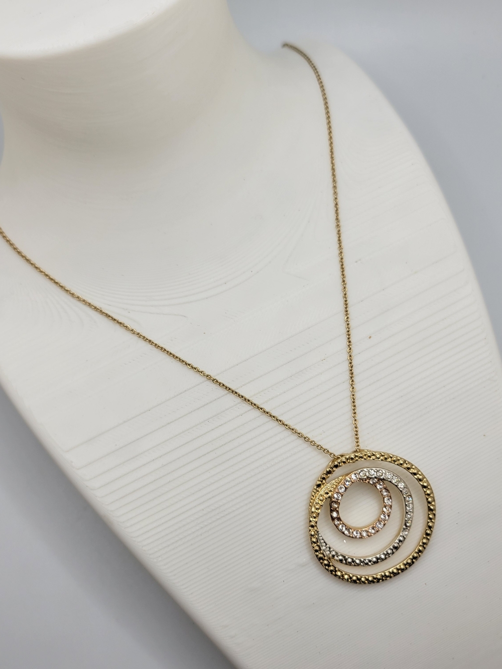 Gold-Tone Triple Circle Pendant Necklace with Crystal Accents